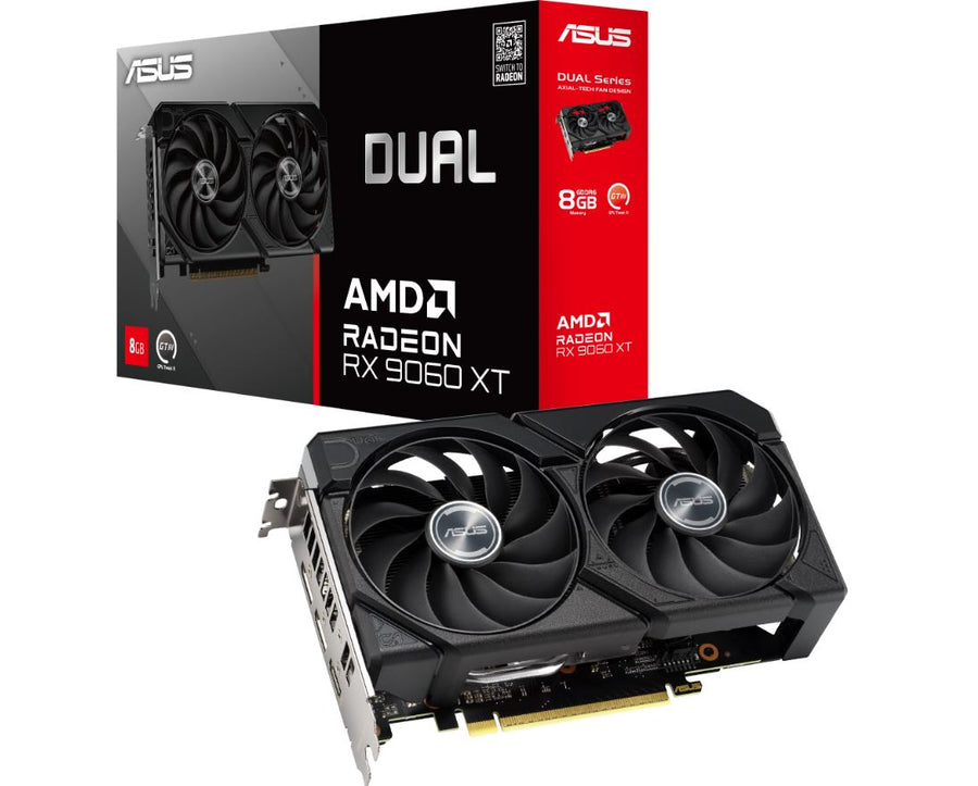 ASUS AMD Radeon Dual RX9060XT RX 9060 XT,  8G GDDR6​ 128-bit, 2.5 Slot, Axial-Tech Fans, Dual BIOS, PCI Express 5.0