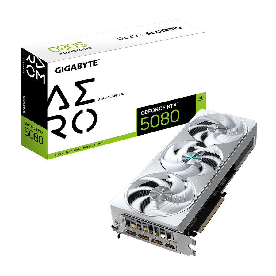 Gigabyte GeForce RTX™ 5080 AERO OC SFF 16G, 2730 MHz, CUDA 10752, 30 Gbps, GDDR7, 256 bit, PCI-E 5.0, PSU 850W, DisplayPort 2.1b x3 HDMI 2.1b x1