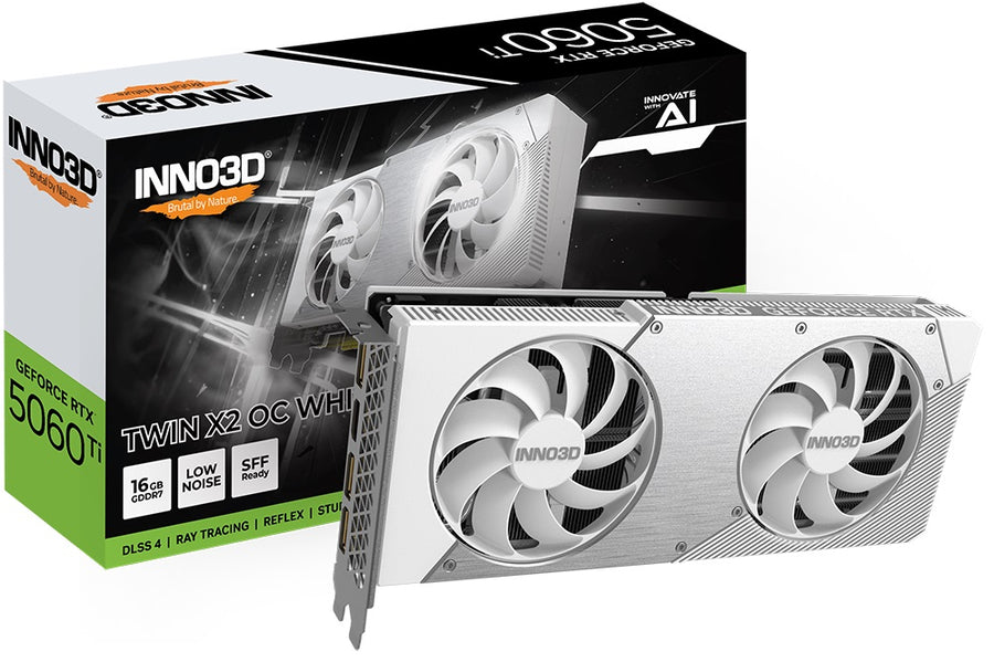 INNO3D nVidia GeForce RTX 5060 Ti TWIN X2 OC White 16GB GDDR7, 2602MHz Boost Clock, RAM 28Gbps, 3xDP, 1xHDMI  250x116x41mm