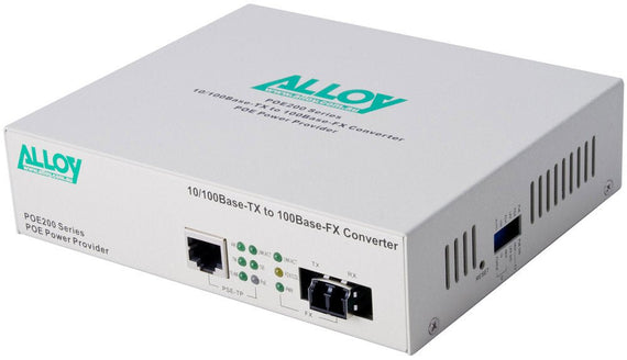 Alloy POE200LC 10/100Base-TX to 100Base-FX Multimode Fibre (LC) Converter, provides PoE power (RJ-45). 2km - Leader Electronics