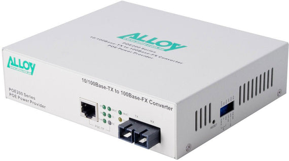 Alloy POE200SC.20 10/100Base-TX to 100Base-FX Single Mode Fibre (SC) Converter, provides PoE power (RJ-45). 20km - Leader Electronics