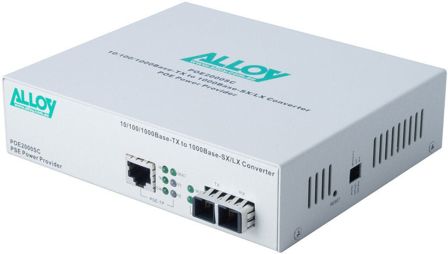 Alloy POE3000ST 10/100/1000Base-T PoE+ RJ-45 to 1000Base-SX Multimode (ST) Converter. Wavelength: 850nm. Max. range 550m - Leader Electronics
