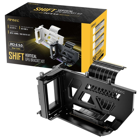 Antec AT-ARCVB-BK190-A-PCIE5 SHIFT ARGB Black PCI-E 5.0, 190mm riser, ARGB, PCIe 5.0 x16, fits up to 3-slot GPUs, 284–337mm size, 1Y warranty - Leader Electronics