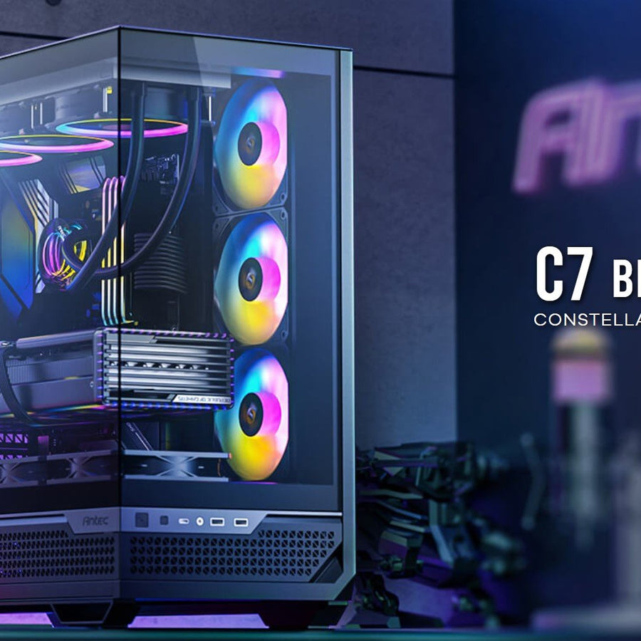 Antec C7-ARGB ATX,E-ATX Panoramic 270 View, USB-C, 4x ARGB PWM Fans. Side Radiator RTX 5090, 7900x, Back Connect MBs, Flip Door, Black Case - Leader Electronics