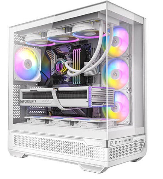 Antec C7-ARGB ATX,E-ATX Panoramic 270 View, USB-C, 4x ARGB PWM Fans. Side Radiator. RTX 5090, 9700x Back Connect MBs, Flip Door, White Case - Leader Electronics