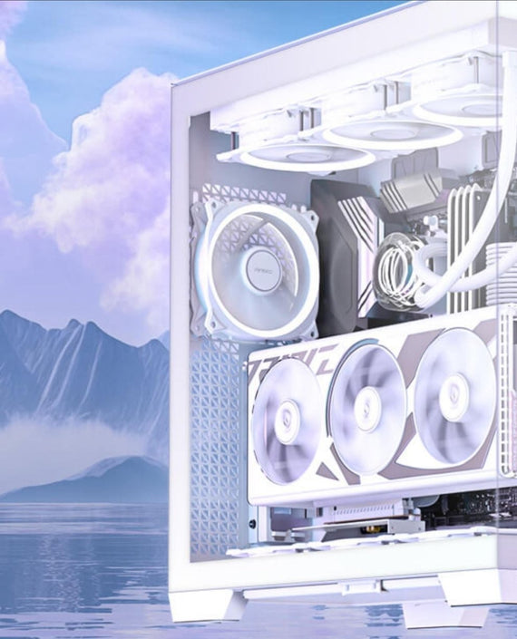 Antec C8 E-ATX, mATX, ITX, Seamless Edge View Front and Side, USB-C, 4mm Tempered Glass, 360mm liquid cooler top, bottom, side. 2x USB 3.0 White Case. - Leader Electronics
