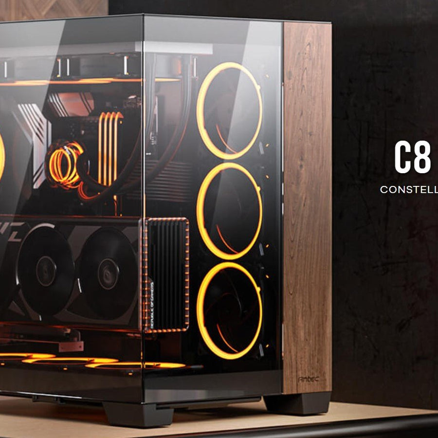 Antec C8 Wood ATX, E-ATX, Seamless Edge View Front and Side, USB-C, 4mm Tempered Glass, 360mm liquid cooler top, bottom, side. 2x USB 3.0 Black Case. - Leader Electronics