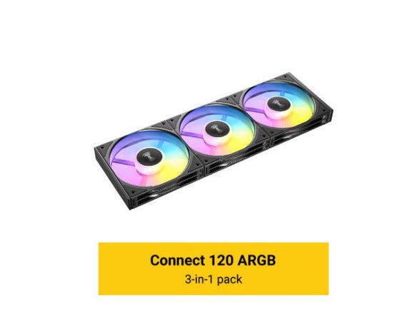 Antec Connect C120 ARGB Black Performance 120mm 4-pin PWM | LED: 3-pin Vibration Absorbing and Anti-Noise Pads Easy Assemble 3pack Case Fans - Leader Electronics