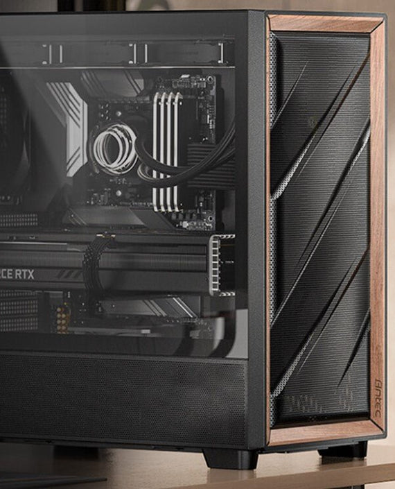 Antec Flux ATX, Black Premium Walnut Trim, 5x Black PWM Performance Fans. Ultra Cooling Design, ARGB Controller, Mid Tower Case - Leader Electronics