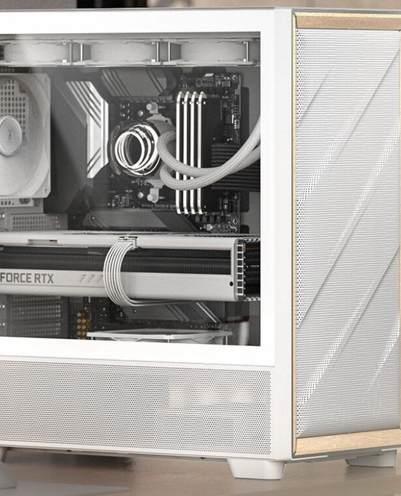 Antec Flux ATX, White Premium Birch Trim, 5x white PWM Performance Fans. Ultra Cooling Design, PWM ARGB Controller w/ MB Sync, Mid Tower Case - Leader Electronics