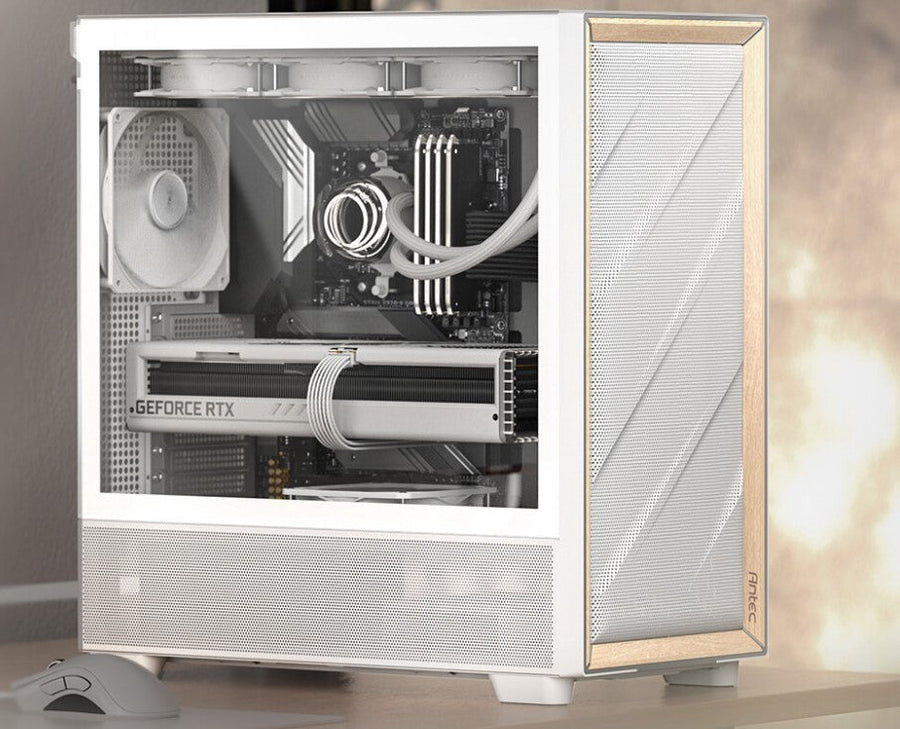 Antec Flux ATX, White Premium Birch Trim, 5x white PWM Performance Fans. Ultra Cooling Design, PWM ARGB Controller w/ MB Sync, Mid Tower Case - Leader Electronics