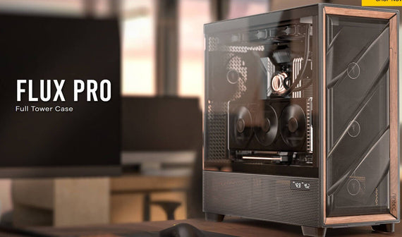 Antec FLUX PRO, E-ATX, Premium Walnut, Iunity Temperature Disp. CPU and GPU LED Display, 6x High Performance Fans, ARGB PWN Ctrl, PSU Shift, Case - Leader Electronics
