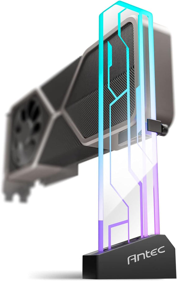 Antec RGB GPU Support Bracket, Graphics Card Holder, Addressable RGB 5V 3PIN RGB Connector. Tempered Glass Black(LS) - Leader Electronics