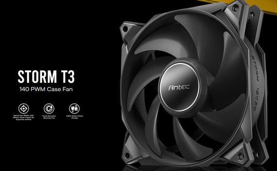 Antec Storm 140mm T3 PWM FDB 3 pack, High Airflow 112 CFM, Air Pressure 2.7, Noise Level 33.69 Woven Cable, PMW Daisy Chain design Fan, 3 Yrs Warranty - Leader Electronics
