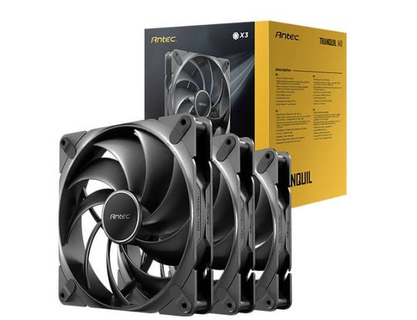 Antec Tranquil140, PWM, 2000RPM, 59.23CFM, 2.46mmH₂O, 4 Pin PWM Connector, 140mm x 25mm Performance case Fan, Tranquil Series 3 Pack(LS) - Leader Electronics