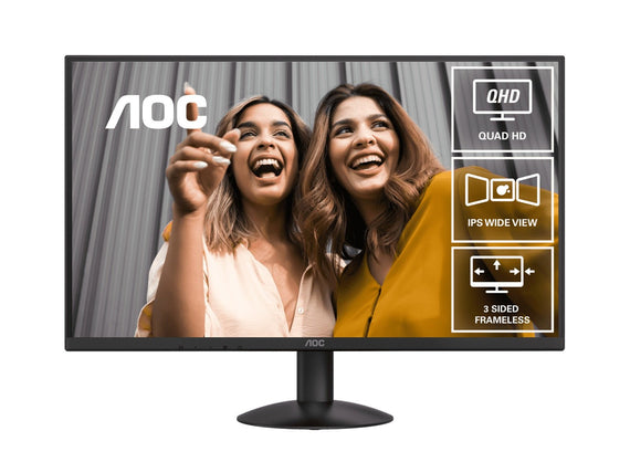 AOC 27' IPS Q27B30E: 2560×1440 @ 75Hz, 4ms GtG, 300 nits brightness, sRGB 118%, HDMI 1.4 & DP 1.4, tilt stand, 100mm VESA, 20W power use - Leader Electronics