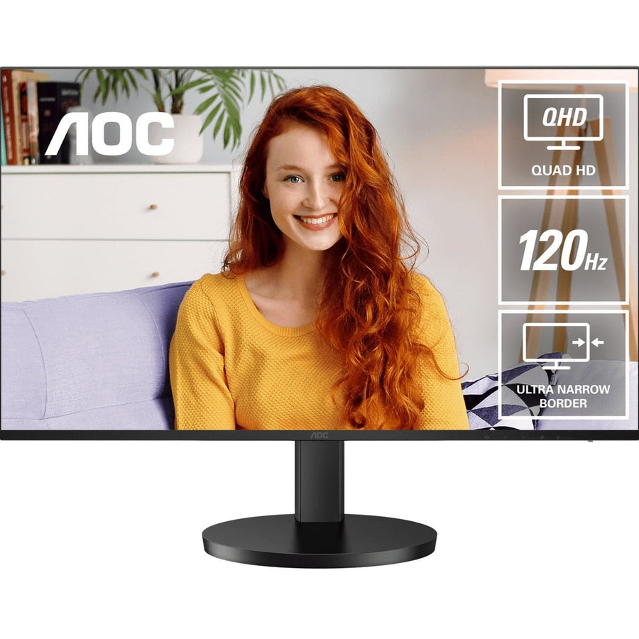 AOC 27' IPS Q27B3CF3: 2560×1440 @ 120Hz, 1ms MPRT, 350 nits, sRGB 116%, USB-C (65W), HDMI 2.0, USB hub, speakers, height-adjustable, VESA 100mm - Leader Electronics