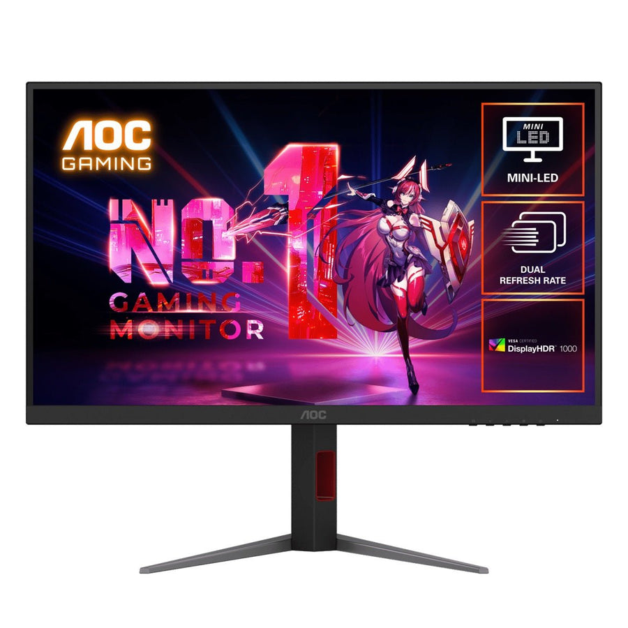 AOC 27' Mini-LED Gaming Monitor – 4K@160Hz / FHD@320Hz, 1ms GtG, 1152-zone Mini-LED, VESA mount, 1.07B colors, Delta E<2, HDMI 2.1, DP 1.4, USB hub - Leader Electronics