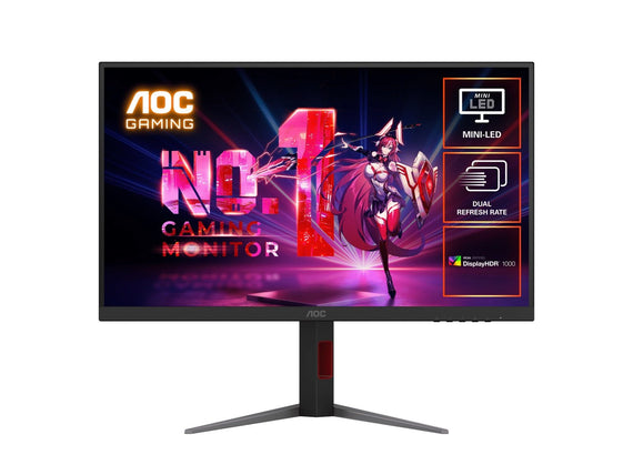AOC 27' Mini-LED Gaming Monitor – 4K@160Hz / FHD@320Hz, 1ms GtG, 1152-zone Mini-LED, VESA mount, 1.07B colors, Delta E<2, HDMI 2.1, DP 1.4, USB hub - Leader Electronics