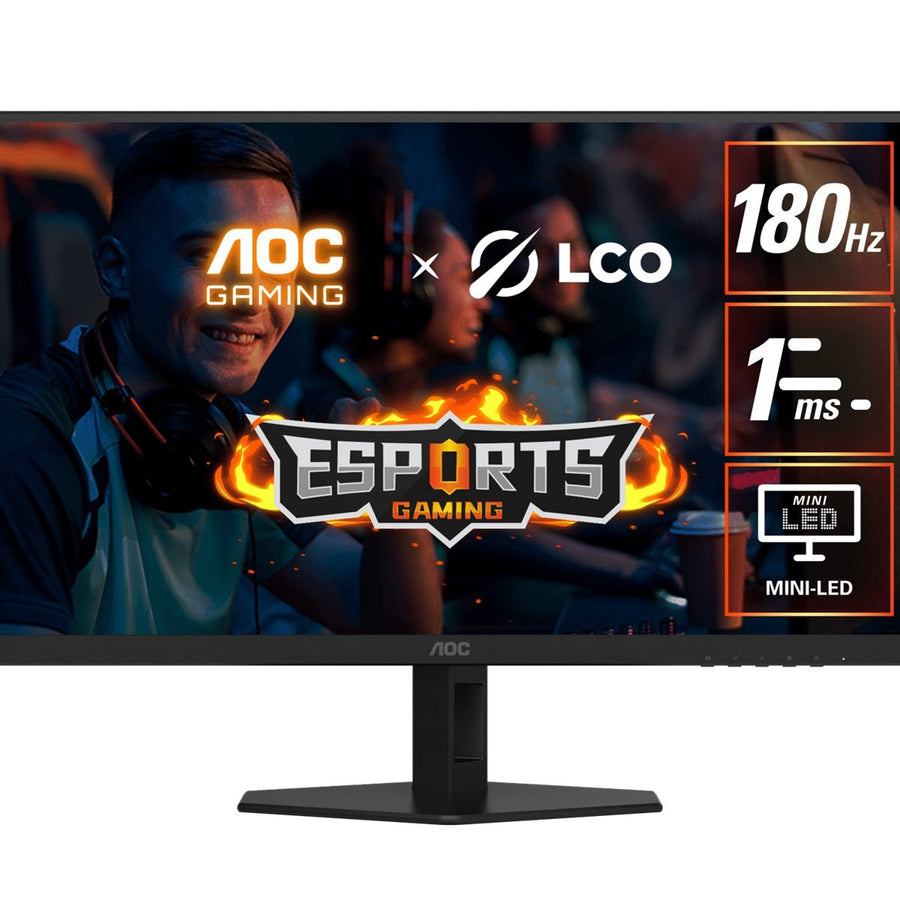 AOC 27' QD-MiniLED Monitor – QHD 180Hz, 1ms, 5000:1 contrast, 1200 nits peak HDR, Quantum Dot VA, 148% sRGB, DP 1.4, HDMI 2.0, tilt adjusable - Leader Electronics
