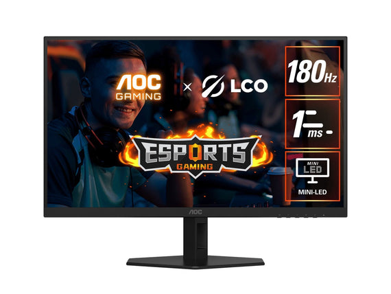 AOC 27' QD-MiniLED Monitor – QHD 180Hz, 1ms, 5000:1 contrast, 1200 nits peak HDR, Quantum Dot VA, 148% sRGB, DP 1.4, HDMI 2.0, tilt adjusable - Leader Electronics
