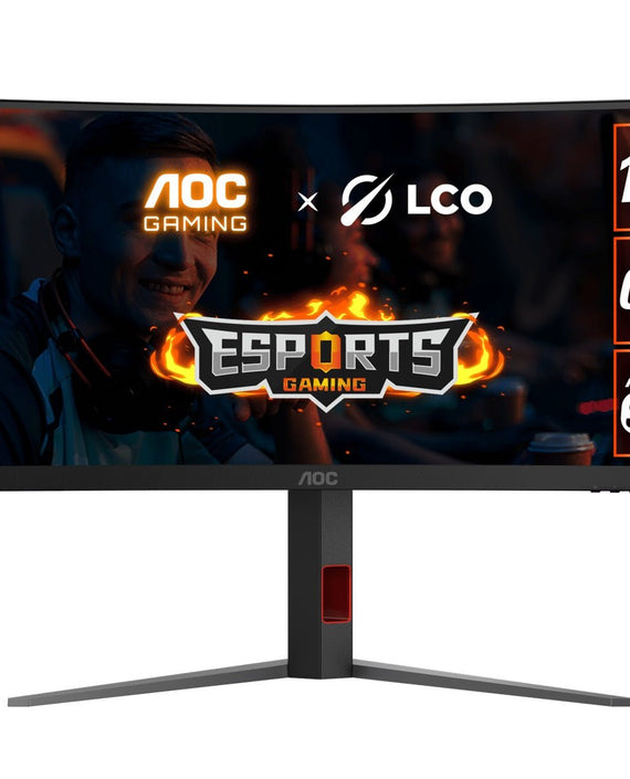 AOC 34' WQHD Curved Monitor – 3440×1440@180Hz, 0.5ms MPRT, 1500R VA, 120% sRGB, DP 1.4, HDMI 2.0, Delta E<2, tilt/swivel/height adjustable - Leader Electronics