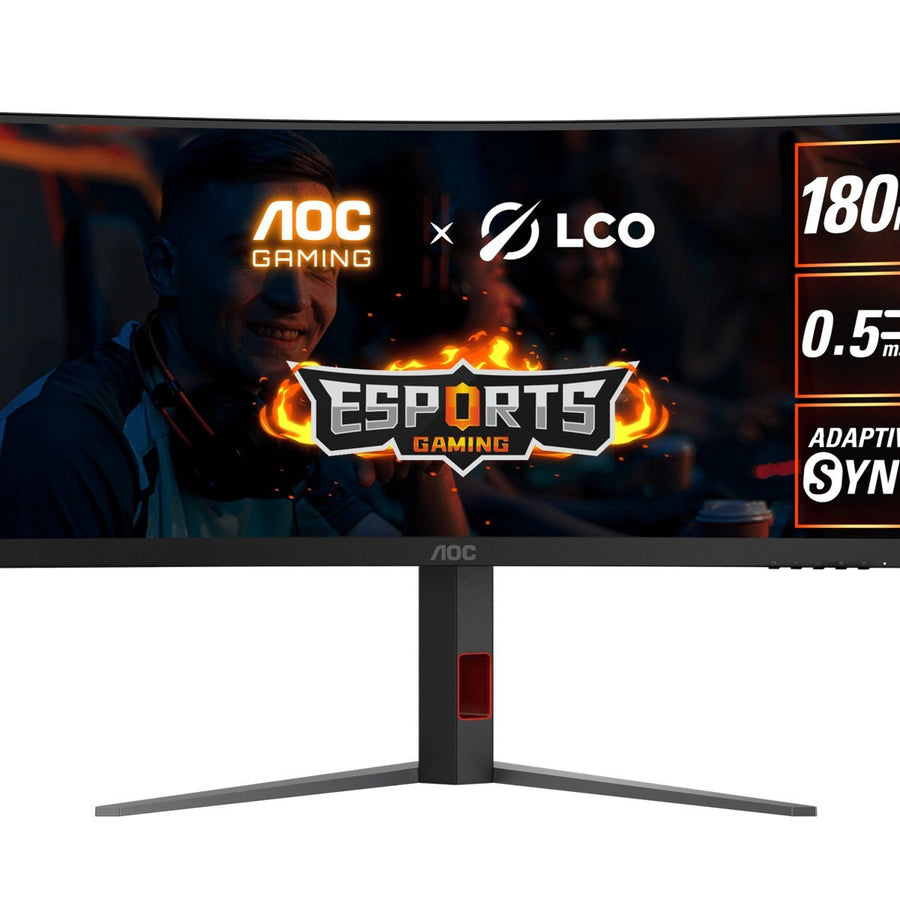 AOC 34' WQHD Curved Monitor – 3440×1440@180Hz, 0.5ms MPRT, 1500R VA, 120% sRGB, DP 1.4, HDMI 2.0, Delta E<2, tilt/swivel/height adjustable - Leader Electronics