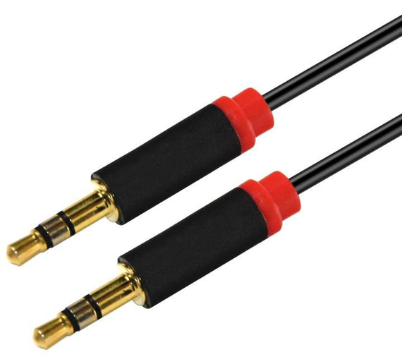 Astrotek 2m Stereo 3.5mm Flat Cable Male to Male Black with Red Mold - Audio Input Extension Auxiliary Car Cord - Leader Electronics