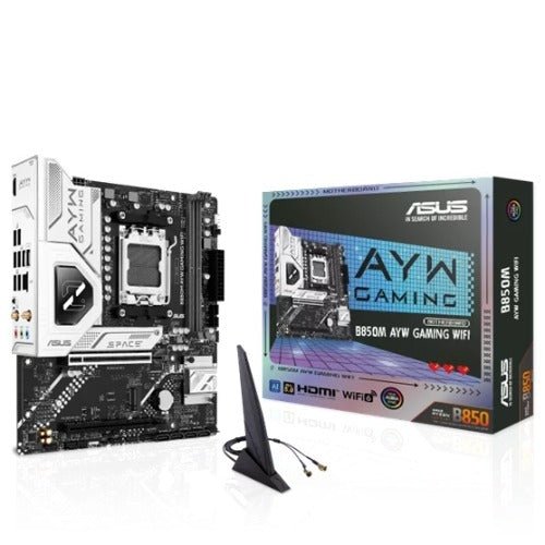 ASUS AMD B850M AYW GAMING WIFI, AM5, 2DIMM, 128GB DDR5, 8200+MT/s, PCIe5.0 x16, x2 M.2, WiFi6, 2.5GbE, USB 10Gbps, HDMI2.1 - Leader Electronics