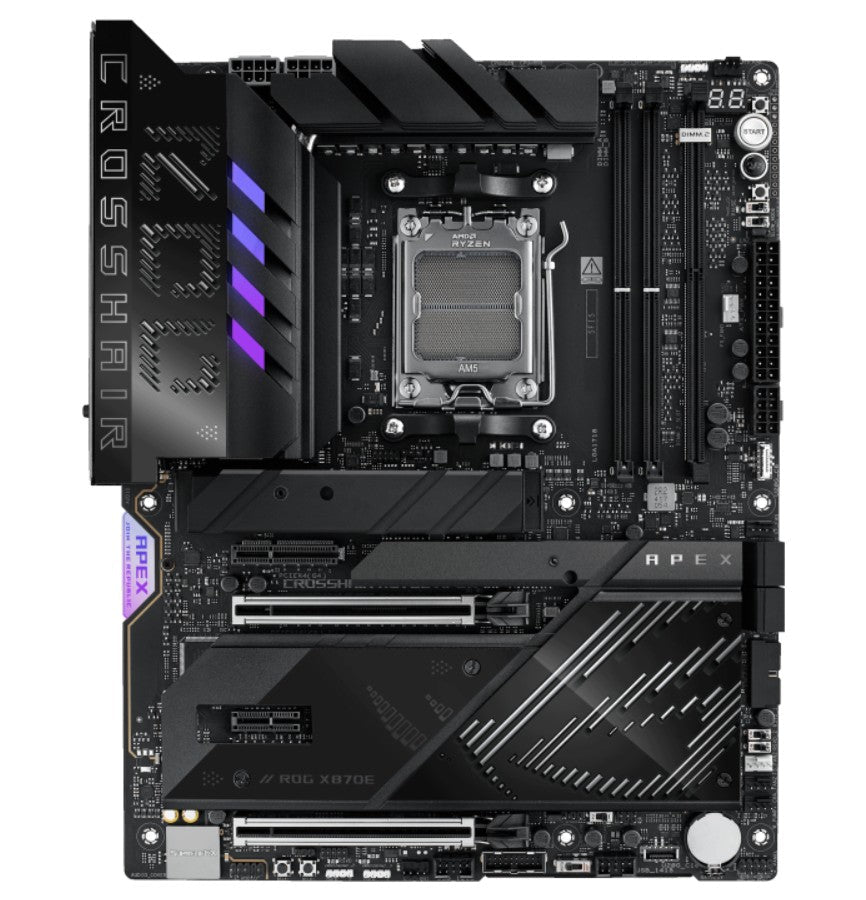 ASUS AMD ROG CROSSHAIR X870E APEX (AM5) ATX Motherboard, DDR5, 18+2+2 Power Stages, AI Cache Boost, PCie 5,0 2x X16, 3x M.2, USB 4, Wi-Fi 7 - Leader Electronics