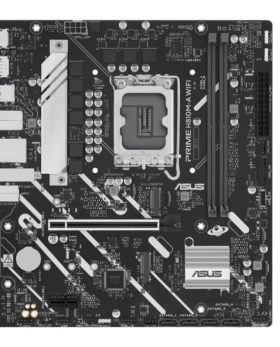 ASUS PRIME H810M-A WIFI-CSM Micro-ATX Motherboard Up to 128GB DDR5 (2x Slots), 1 x PCIe 4.0, 2 x M.2 slots, 4 x SATA, WiFi 6, 1 x HDMI, 1 x DP - Leader Electronics