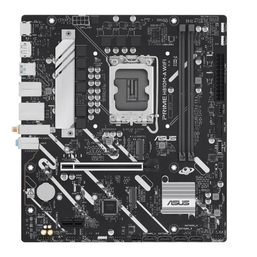 ASUS PRIME H810M-A WIFI-CSM Micro-ATX Motherboard Up to 128GB DDR5 (2x Slots), 1 x PCIe 4.0, 2 x M.2 slots, 4 x SATA, WiFi 6, 1 x HDMI, 1 x DP - Leader Electronics