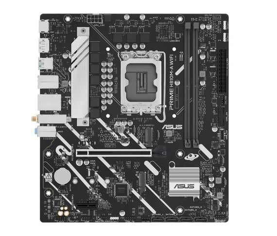 ASUS PRIME H810M-A WIFI-CSM Micro-ATX Motherboard Up to 128GB DDR5 (2x Slots), 1 x PCIe 4.0, 2 x M.2 slots, 4 x SATA, WiFi 6, 1 x HDMI, 1 x DP - Leader Electronics