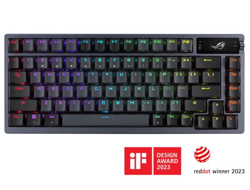 ASUS ROG AZOTH/NXSW/US/PBT (Snow Switch) Gaming Keyboard, OLED Display, NX Snow Switch, 75 Keys, Tri-mode Connection, Quiet - Leader Electronics