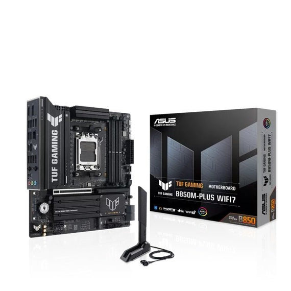 ASUS TUF GAMING B850M-PLUS WIFI7, AM5,B850,4DDR5 256GB,PCIe5.0,M.2x3,WiFi7,BT5.4,2.5GbE,USB20G,DP,HDMI,mATX,3yr wty - Leader Electronics