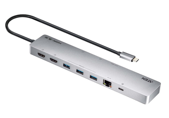 Aten 11-in-1 USB-C Multiport Dock with Power Pass-Through, 2x HDMI, 2x USB-C (1 for power delivery & 1 for data transmission), 3x USB Type-A, 1x SD, 1 - Leader Electronics