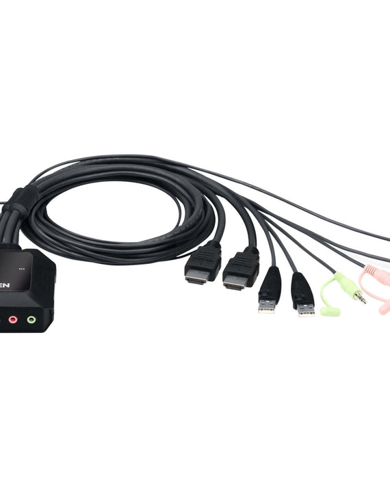 Aten 2 Port USB 4K @60Hz HDMI Cable KVM Switch with Remote Port Selector - Leader Electronics