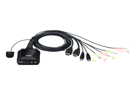 Aten 2 Port USB 4K @60Hz HDMI Cable KVM Switch with Remote Port Selector - Leader Electronics
