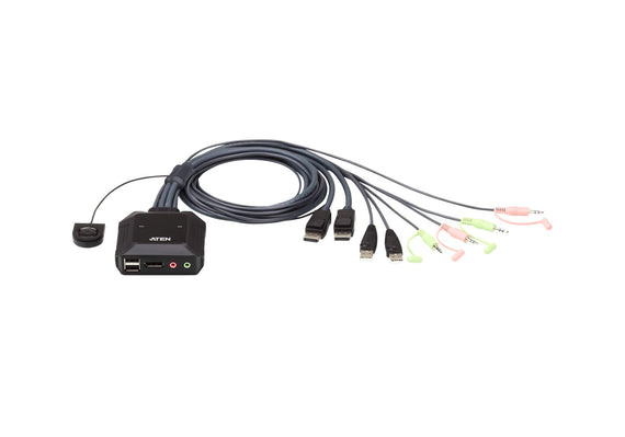 Aten Compact KVM Switch 2 Port Single Display Display Port w/ Audio, Remote Port Selector, USB Hot-Plugging - Leader Electronics