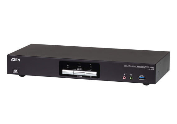 Aten Desktop KVMP Switch 2 Port Dual Display 4k DisplayPort w/ audio, Cables Included, 2x USB Port, Selection Via Front Panel - Leader Electronics