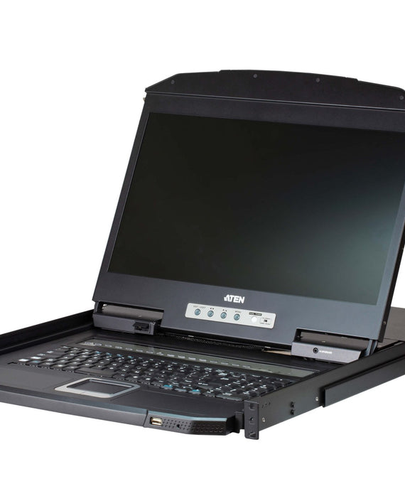 Aten Rackmount KVM Switch 8 Port VGA w/ 18.5' LCD Display, 2x Custom KVM Cables Included, 1366x768@60hz Display, Short Depth Design - Leader Electronics