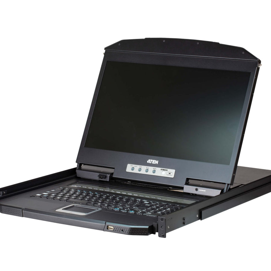 Aten Rackmount KVM Switch 8 Port VGA w/ 18.5' LCD Display, 2x Custom KVM Cables Included, 1366x768@60hz Display, Short Depth Design - Leader Electronics