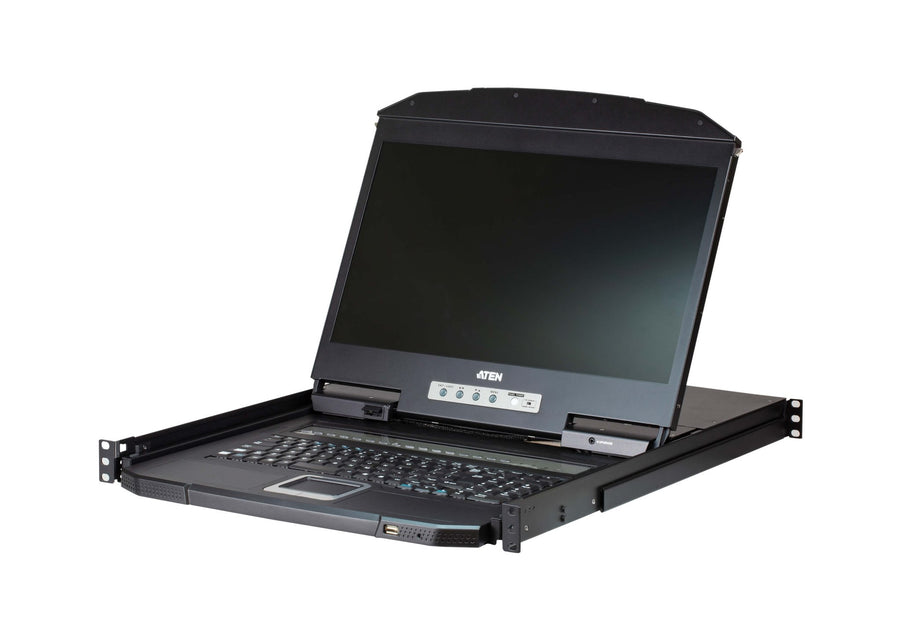Aten Rackmount KVM Switch 8 Port VGA w/ 18.5' LCD Display, 2x Custom KVM Cables Included, 1366x768@60hz Display, Short Depth Design - Leader Electronics