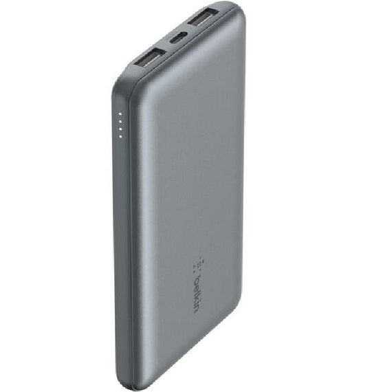 Belkin BoostCharge 10k mAh Power Bank (Triple-Port) + USB-C to USB-A Cable - Space Grey (BPB011btGY), 2xUSB-A (12W), 1xUSB-C (15W), 2 Years Warranty - Leader Electronics