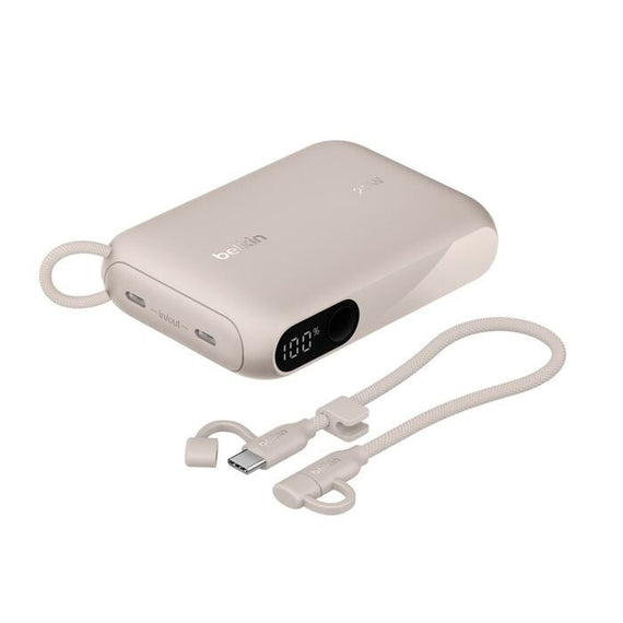 Belkin BoostCharge 10K mAh Power Bank with Display + USB-C to USB-C Cable 60W (15CM) - Sand (BPB027fqSD), 20W, 2x USB-C Ports, 2 Years Warranty - Leader Electronics