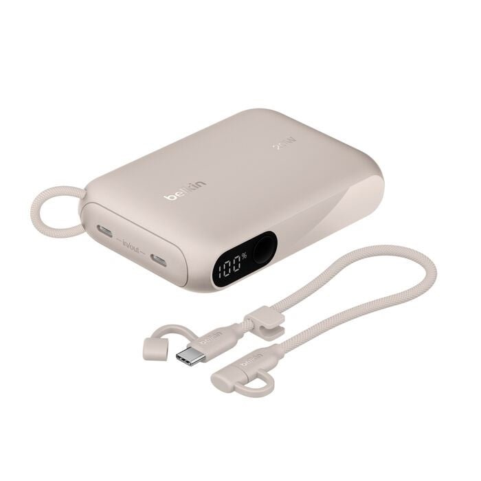 Belkin BoostCharge 10K mAh Power Bank with Display + USB-C to USB-C Cable 60W (15CM) - Sand (BPB027fqSD), 20W, 2x USB-C Ports, 2 Years Warranty - Leader Electronics
