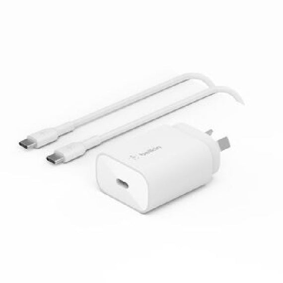 Belkin BoostCharge 25W USB-C Cubic Wall Charger + USB-C to USB-C Cable (1M) - White (WCA012au1MWH-B6), MFI-Certified, CEW $2500, 2 Years Warranty - Leader Electronics
