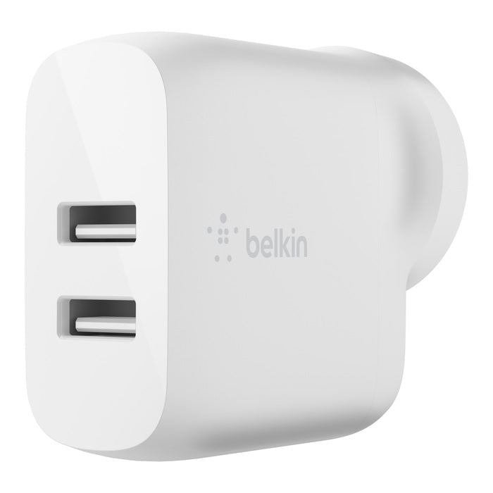 Belkin BoostCharge Dual USB-A Wall Charger 24W - White (WCB002auWH), 2xUSB-A (12W), Safe & Efficient, Apple iPhone, CEW $2500, 2 Years Warranty - Leader Electronics
