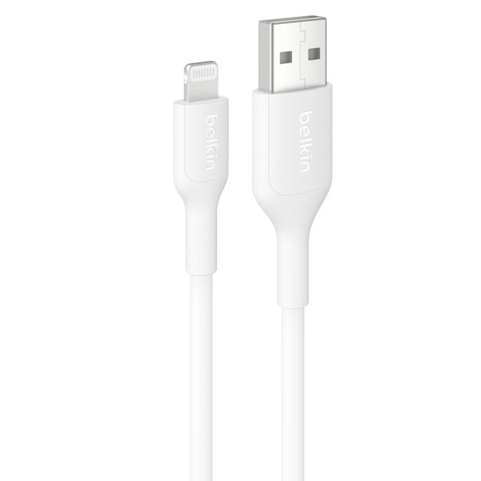 Belkin BoostCharge Lightning to USB-A Cable (1M) - White (CAA019fq1MWH), 2.4A/15W, 480Mbps, 300K+ Bends, Apple iPhone, iPad, 2 Years Warranty - Leader Electronics