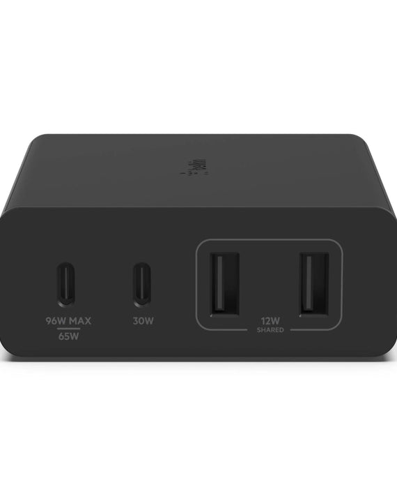 Belkin BoostCharge Pro 108W USB-C (PD 3.0) 4-Port GaN Wall Charger - Black (WCH010auBK), 2xUSB-C, 2xUSB-A, Compact Laptop Charger, 2 Years Warranty - Leader Electronics